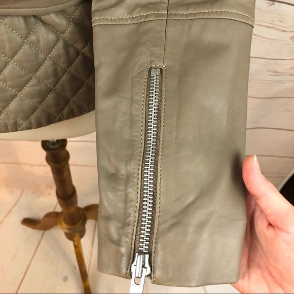 Vintage Cache Taupe Quilted Genuine Leather Beige Belted Moto Jacket - Picture 8 of 11